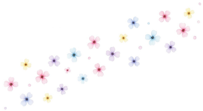 Watercolor floral pattern with colorful flowers and dots isolated on transparent background