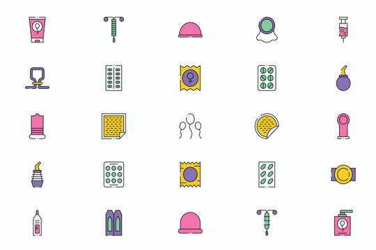 Contraception and Birth Control Icon Set