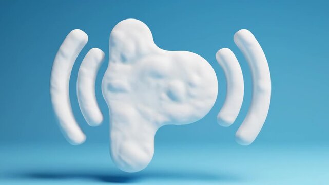 Abstract white cloud-like shape with sound waves on a blue background.