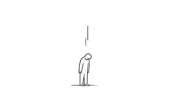 Minimalist drawing of a person looking down with lines above their head