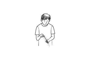 Obraz premium Young boy carefully examining a small plant with a magnifying glass