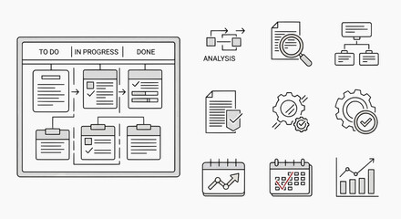 Fototapeta premium Business workflow process infographic with analysis and management icons