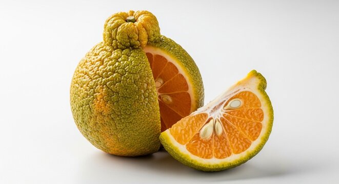 Photorealistic Studio Shot of Ugli Fruit with Rough Skin and Sweet Interior