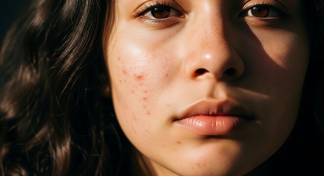 macro photography of real skin with acne, inflamed pimples blackheads and natural texture, soft diffused lighting, highly detailed pores and skin surface, raw unedited beauty, 8k macro realism