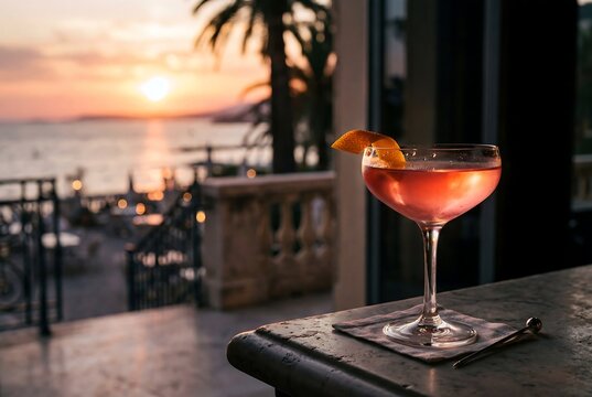 Lucien Gaudin Cocktail at Waterfront Sunset