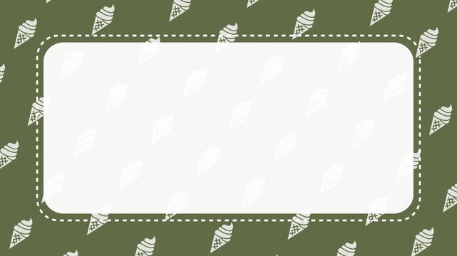 Ice Cream Cone Pattern Background with White Copy Space and Dotted Rounded Frame Animation