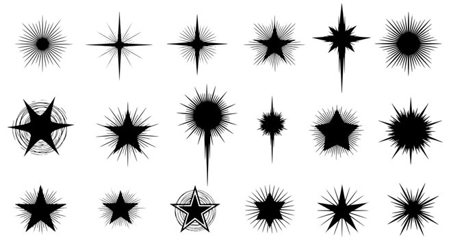 Sparkle line vector set with burst effects and star shapes in various styles featuring decorative, design, illustration with graphic and art elements