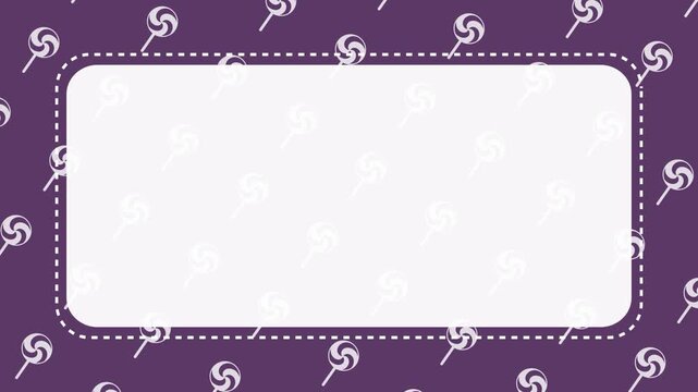 Lollipop Candy Pattern Background with White Copy Space and Dotted Rounded Frame Animation