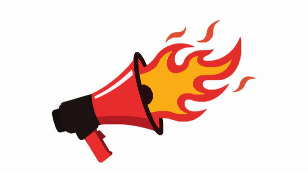 Fire megaphone vector flat illustration for marketing and alert concept