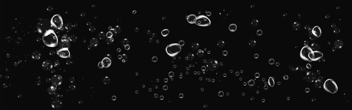 Fizzy underwater bubbles with glossy drops and sparkling oxygen effect.