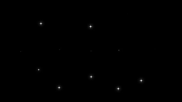 Magic sparkle glitter star lines animation with fast twinkling effects, fairy dust trail motion, glowing white stars, black background, seamless looping 4K video