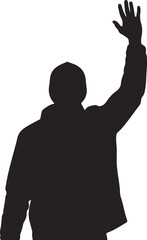 Fototapeta premium Silhouette of a person waving with raised hand white background silhouette greeting isolated communication friendly