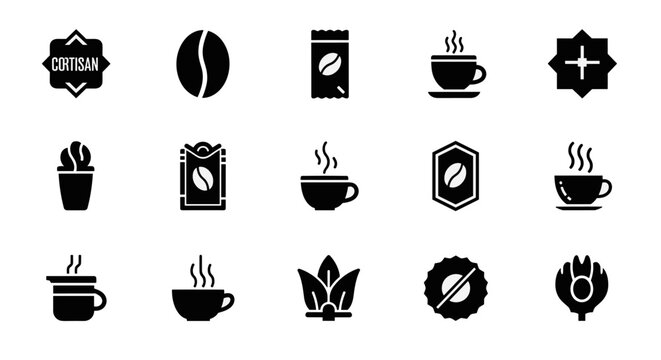 Collection of coffee and beverage related icons for branding and design