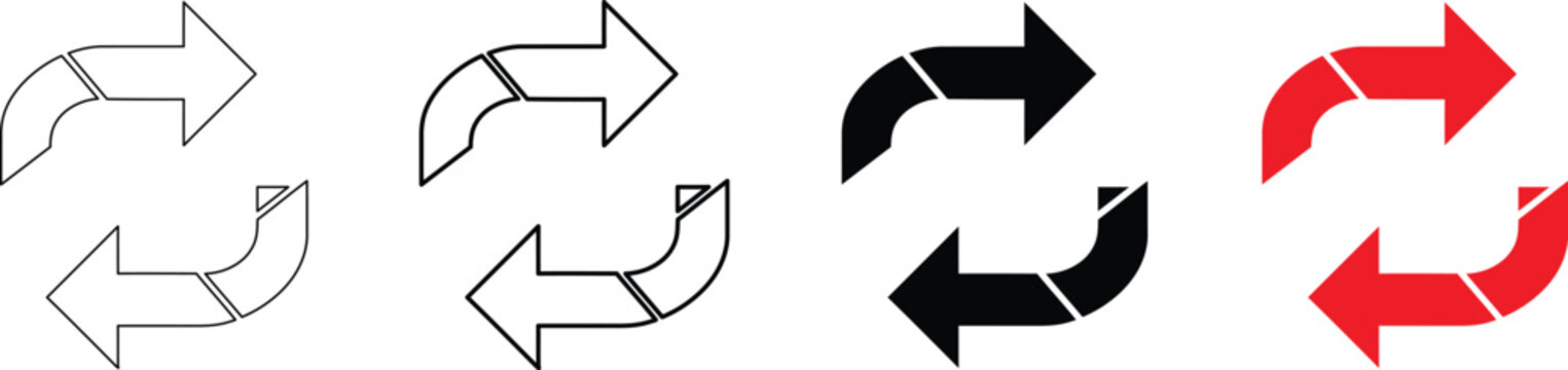 Three black and white icons depicting directional arrows within oval frames