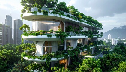 Obraz premium Modern building blends seamlessly with nature