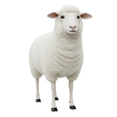 Fototapeta premium Standing white sheep with thick woolly coat isolated on a transparent background