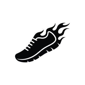 Running shoe with flames vector icon representing speed and athletic performance