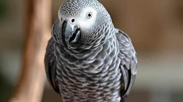 Beautiful African Grey Parrot Close Up Portrait, Stunning Bird.