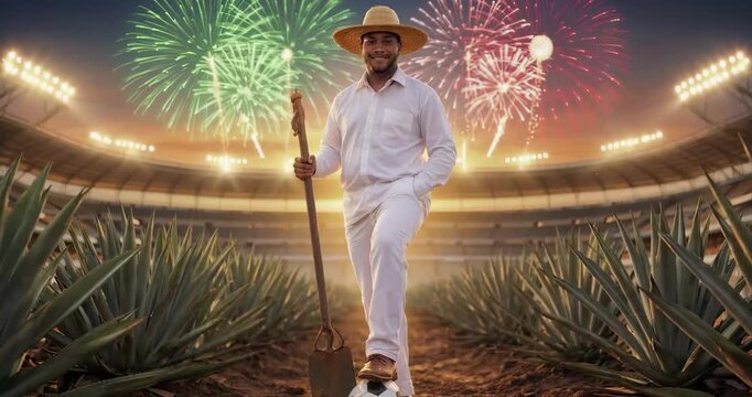 hombre, agave, estadio, festejo, mundial, copa del mundo, tequila, balon, gorros, horticultura, gente, agricultor, naturaleza, huerta, sonriente, cow-boy, par, seniors, fruta, persona, sonrisa, alimen