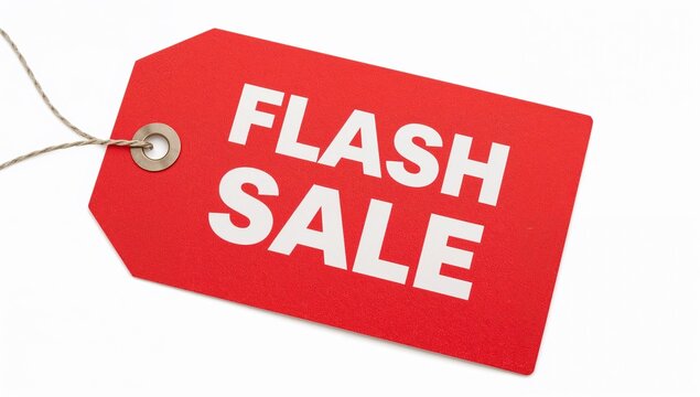 Red flash sale tag isolated on white background for promotional event, discount, shopping, marketing, limitedtime offer, and retail campaign