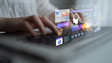 AI analytics dashboard interface for monitoring performance and data insights. Dashboard metrics,...