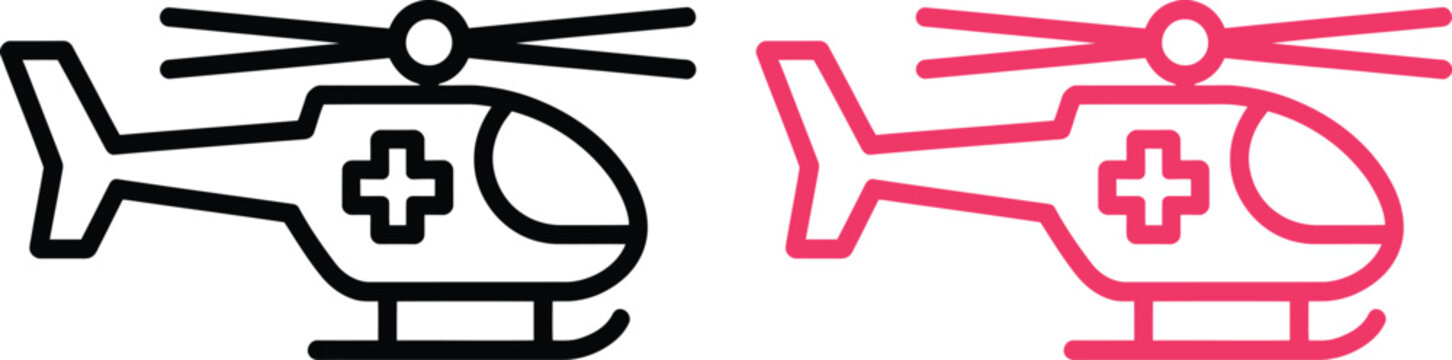 Medical helicopters depicted in contrasting black and white and pink outlines