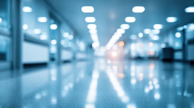 Medical Corridor With Blurred Lights and Large Empty Space in Cool Tones for Healthcare Use