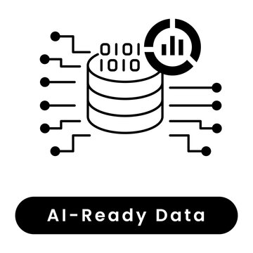 AI Ready Dataset Icon, Data Cleaning Processing Governance Structured Machine Learning Training Data Analytics Workflow System