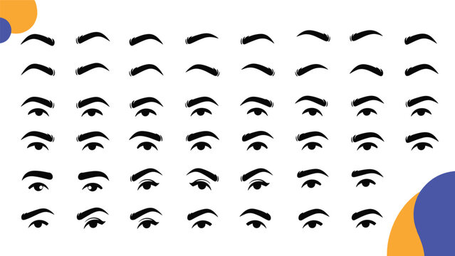 Comprehensive guide of eyebrow and eye shape illustrations, showcasing different styles for beauty, makeup, and facial expressions.