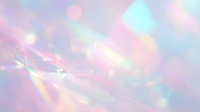 Dreamy pastel background with prismatic glass light and soft bokeh highlights
