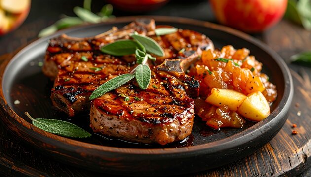 Grilled pork chops with apple chutney
