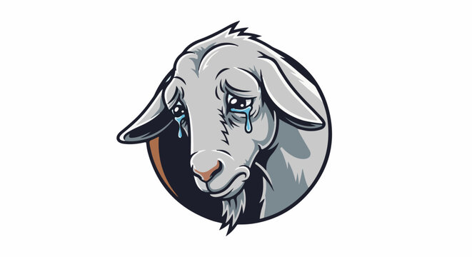 Cartoon goat with tearful eyes, expressing sadness