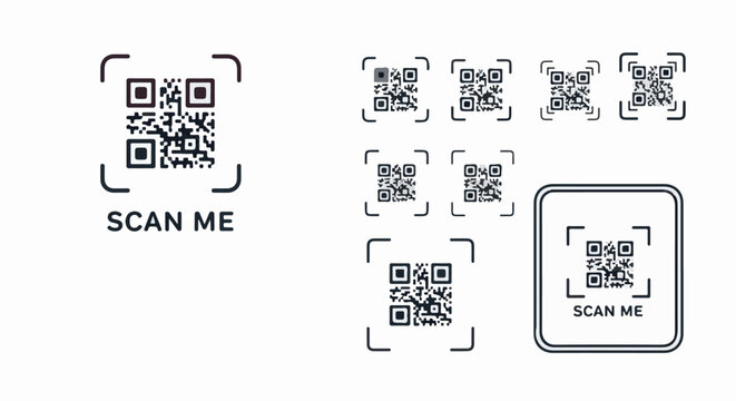 Multiple QR codes with framing and "Scan Me" text labels