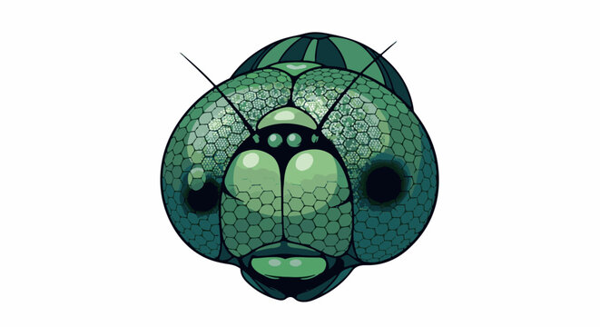Detailed pixel art illustration of an insect's head with hexagonal patterns