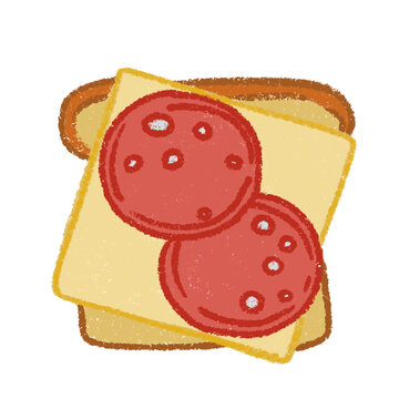 Sandwich. Children drawing with wax crayons.