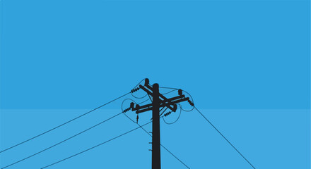 Fototapeta premium Minimalist silhouette of a power pole against a gradient blue sky
