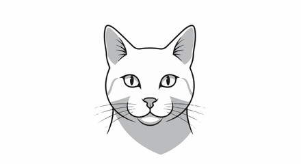 Fototapeta premium Stylized line art of a cat's face with grey shading on cheeks and ears