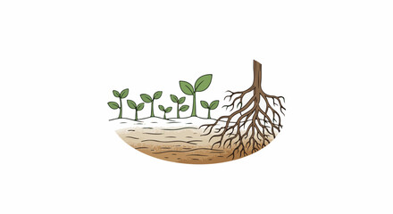 Obraz premium Cartoon illustration of plants growing from soil, showing roots below ground
