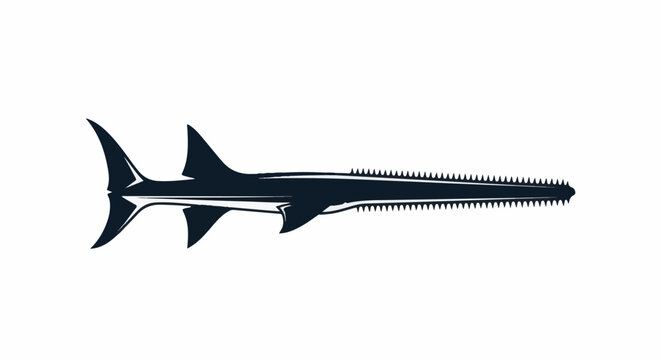 Silhouette of a sawfish with its iconic serrated snout, on a white background