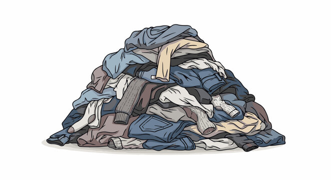 A large, messy pile of assorted clothes in neutral colors