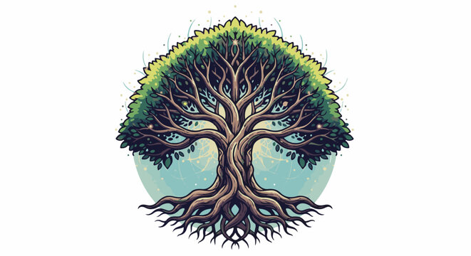 Stylized pixel art tree with intricate branches and root system, glowing softly