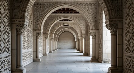 Fototapeta premium Classic Architectural Arch Hallway with Symmetrical Design and Soft Light