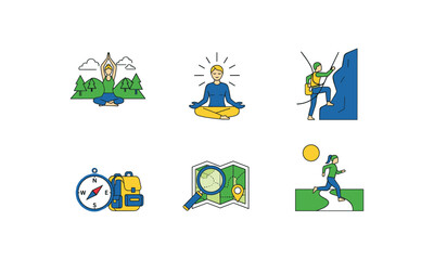 Fototapeta premium Illustrations of various outdoor and mindfulness activities for adventure seekers