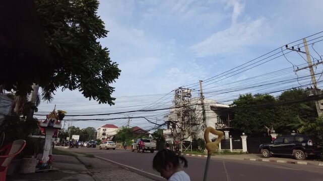 2023년 8월 16일 라오스 비엔티엔 시내도로 풍경과 자동차들의 퇴근시간 행렬, 에디토리얼,타임랩스,