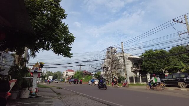 2023년 8월 16일 라오스 비엔티엔 시내도로 풍경과 자동차들의 퇴근시간 행렬, 에디토리얼,타임랩스,