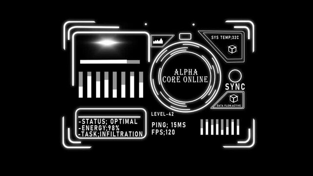Futuristic hud interface overlay with digital data analytics and cyberpunk 4k heads-up display