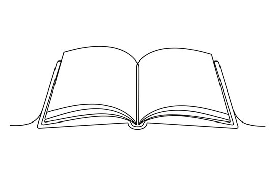 Continuous Single Line Drawing of an Open Book with Blank Pages, Minimalist and Elegant Vector Art Illustration for Education, Reading, Literature, Knowledge, and School Projects on White Background