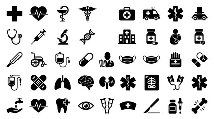 Obraz premium Collection of Medical and Healthcare Icons Representing Health Services.