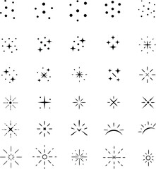 Fototapeta premium 25 hand-drawn sparkle, star, and dot graphic elements, white backgroun