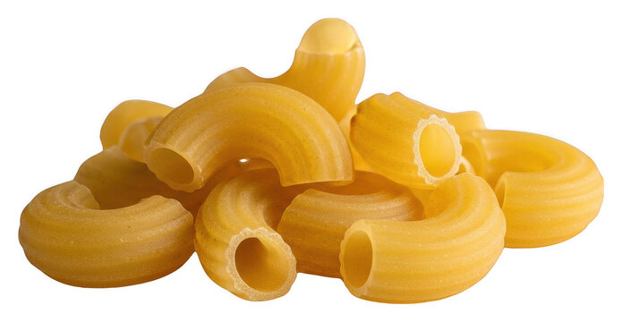 Dry macaroni png Raw pasta cutout Elbow noodles png Yellow chifferi cutout Durum wheat png Uncooked gomiti cutout Italian food png Curved ingredient cutout isolated transparent background image